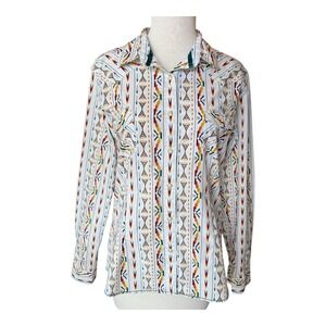 Panhandle Rough Stock Southwestern Print Pearl Snap Women's Cowgirl Shirt Medium